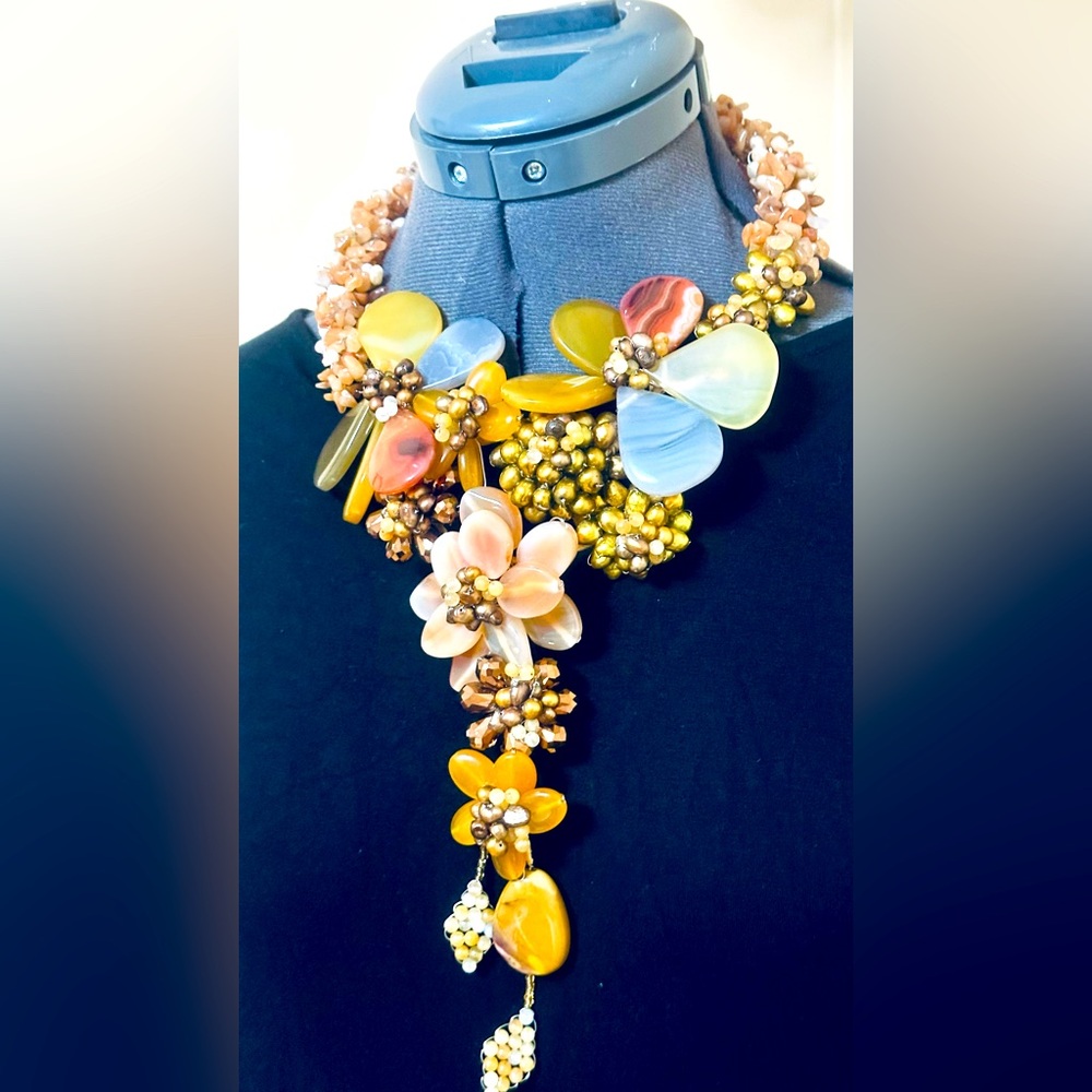 Elegant Floral Gemstone handmade one of a kind statement Necklace ( new)